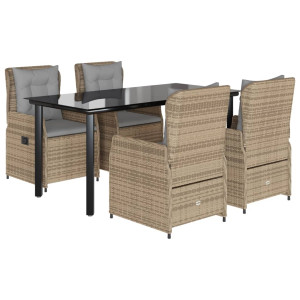 Set comedor de jardín 5 pzas con cojines ratán sintético beige H