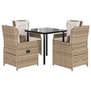 Set comedor de jardín 5 pzas con cojines ratán sintético beige H