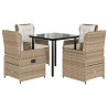 Set comedor de jardín 5 pzas con cojines ratán sintético beige 2