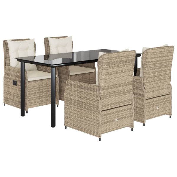Set comedor de jardín 5 pzas con cojines ratán sintético beige M 2