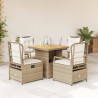 Set comedor de jardín 5 pzas con cojines ratán sintético beige 4