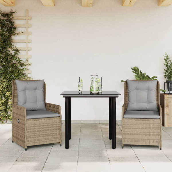 Set comedor de jardín 3 pzas con cojines ratán sintético beige D