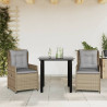 Set comedor de jardín 3 pzas con cojines ratán sintético beige 1