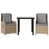 Set comedor de jardín 3 pzas con cojines ratán sintético beige 2