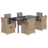 Set comedor de jardín 7 pzas con cojines ratán sintético beige 2