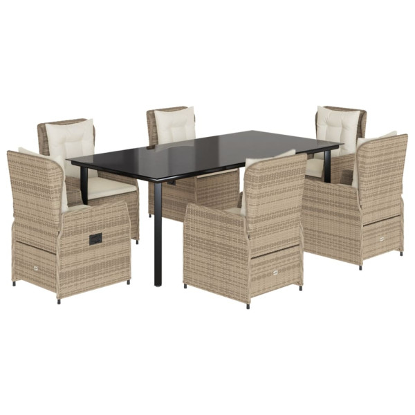Set comedor de jardín 7 pzas con cojines ratán sintético beige M 2