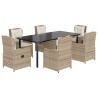 Set comedor de jardín 7 pzas con cojines ratán sintético beige 2