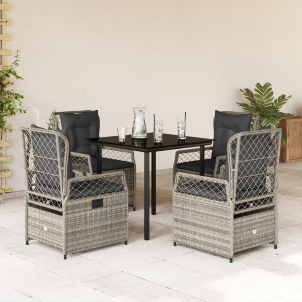 Set comedor de jardín 5 piezas con cojines ratán sintético gris D