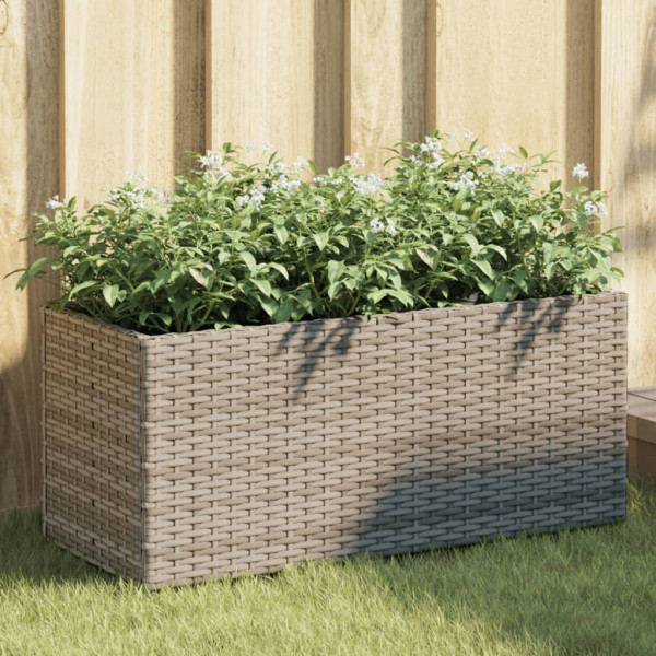 Jardineras con 2 maceteros 2 uds ratán PE gris 72x30x32 cm D