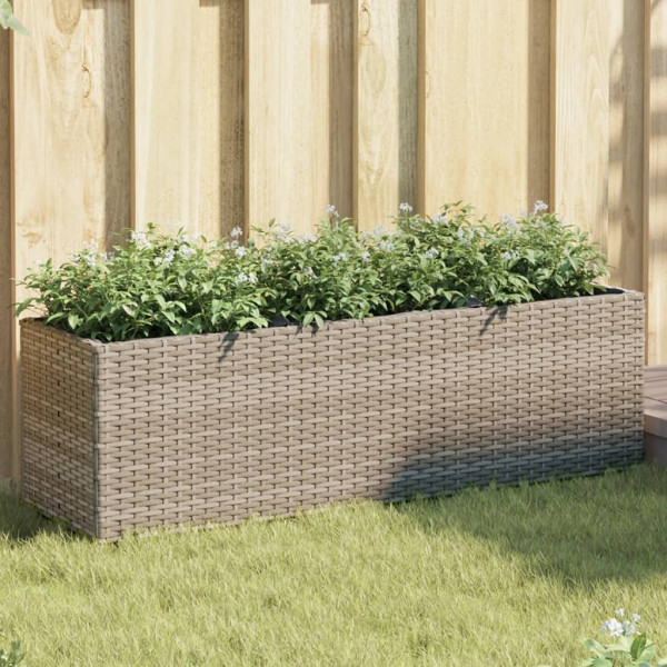 Jardineras con 3 maceteros 2 uds ratán PE gris 105x30x32 cm D