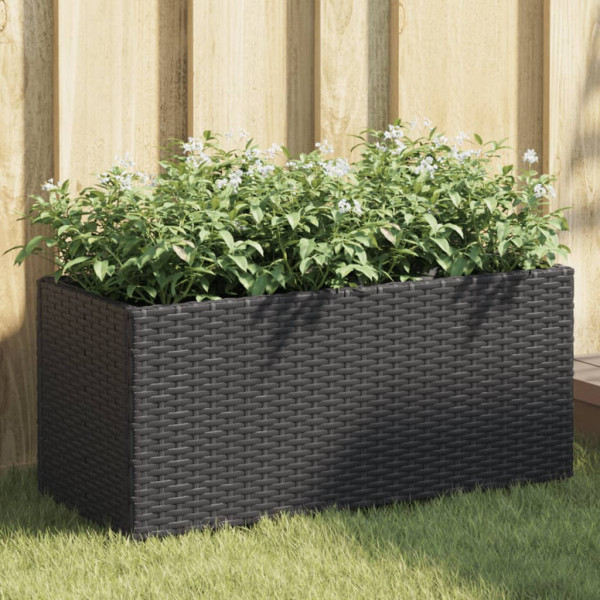 Jardineras con 2 maceteros 2 uds ratán PE negro 72x30x32 cm D