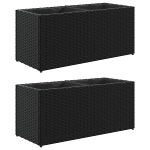 Jardins com 2 potters 2 tu rattan PE preto 72x30x32 cm H