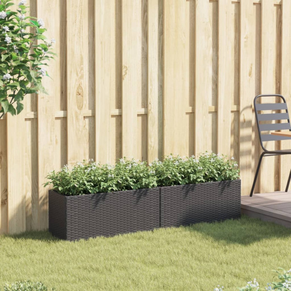 Jardineras con 2 maceteros 2 uds ratán PE negro 72x30x32 cm M 3