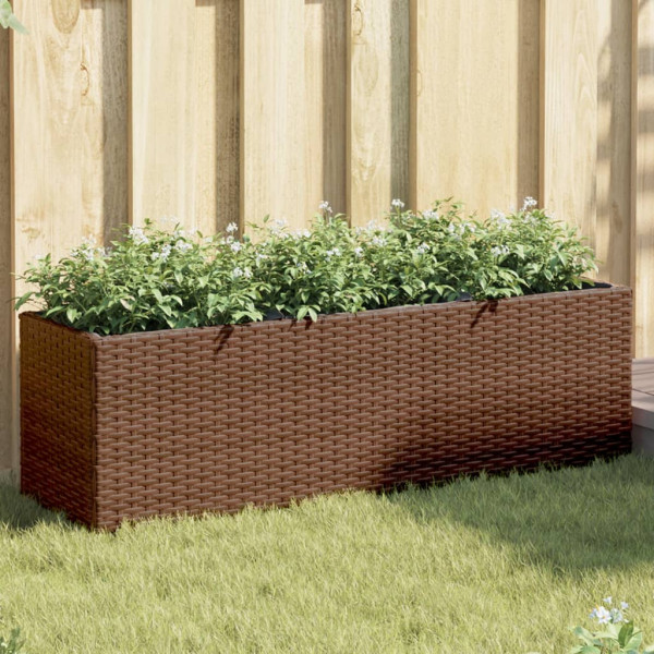 Jardineras con 3 maceteros 2 uds ratán PE marrón 105x30x32 cm D