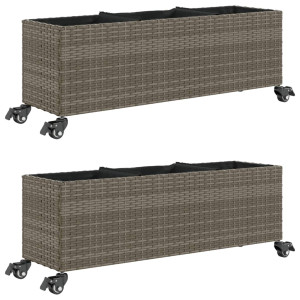 Jardins com rodas 2 uds sintético cinza rattan 107x32x38 cm H