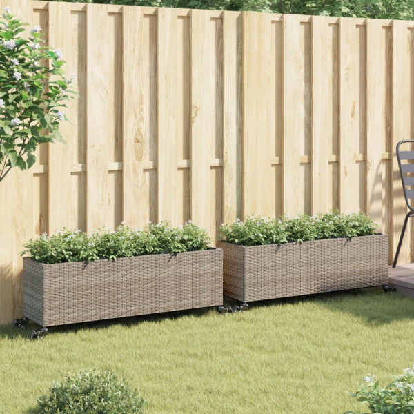Jardins com rodas 2 uds sintético cinza rattan 107x32x38 cm M 3