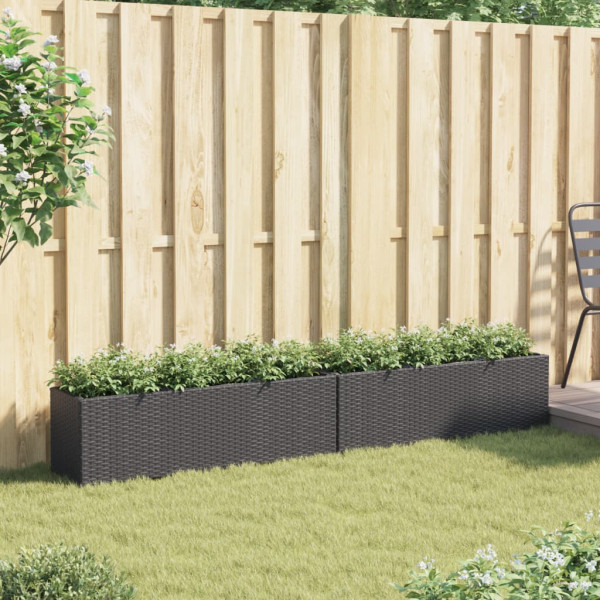 Jardineras con 3 maceteros 2 uds ratán PE negro 105x30x32 cm M 3