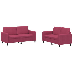 2 pcs conjunto de sofás veludo vermelho-tinto H