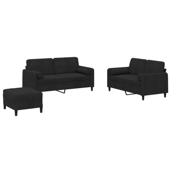 3 pcs conjunto de sofás com almofadas veludo preto M 2
