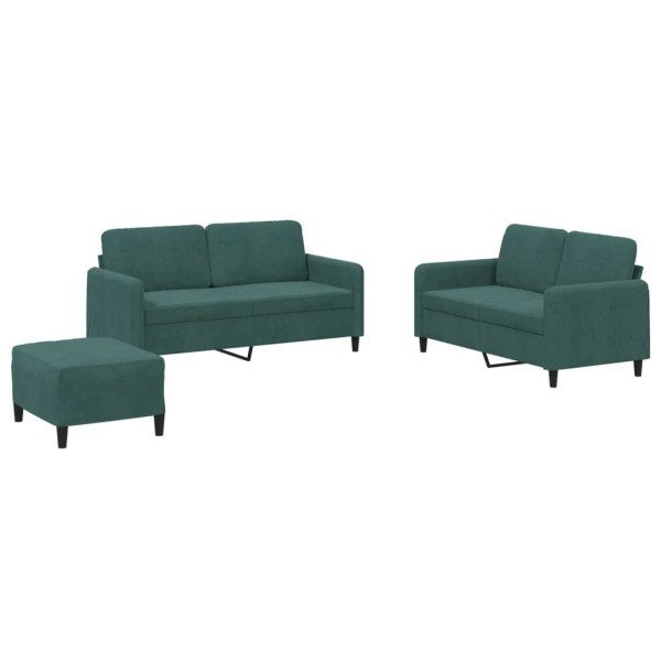 3 pcs conjunto de sofás veludo verde-escuro M 2