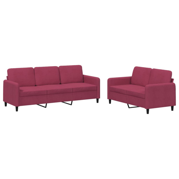 2 pcs conjunto de sofás veludo vermelho-tinto M 2