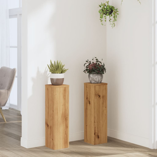 Soportes de plantas 2 uds madera roble artisian 17x17x60 cm D