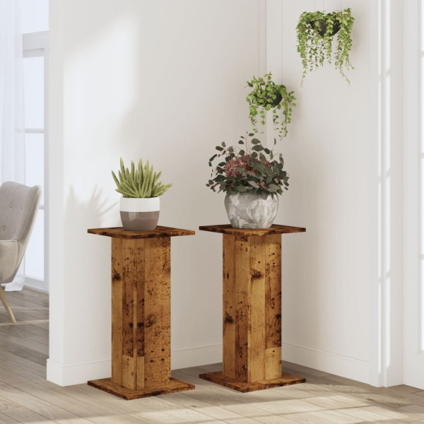 Soportes de plantas 2 uds madera roble envejecido 30x30x60 cm M 3