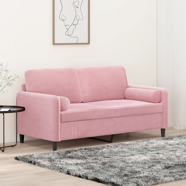 Sofá de 2 plazas con cojines terciopelo rosa 140 cm D