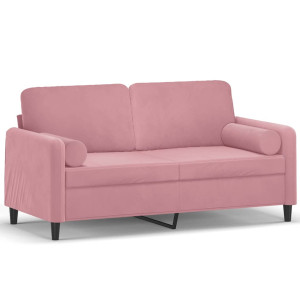 Sofá 2 lugares c/ almofadas decorativas 140 cm veludo rosa H