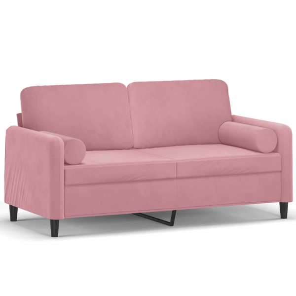 Sofá 2 lugares c/ almofadas decorativas 140 cm veludo rosa M 2