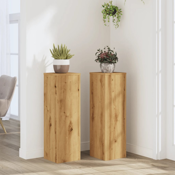 Soportes de plantas 2 uds madera roble artisian 25x25x80 cm D