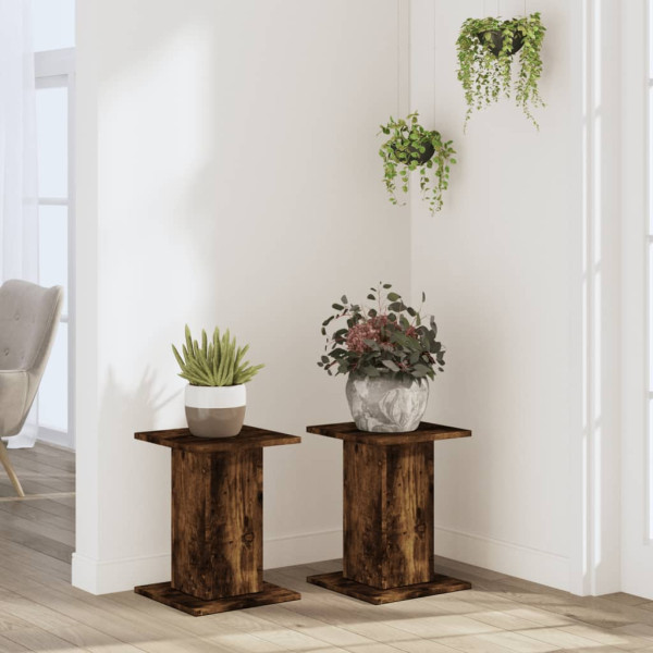 Soportes para plantas 2 uds madera roble ahumado 30x30x40 cm M 3