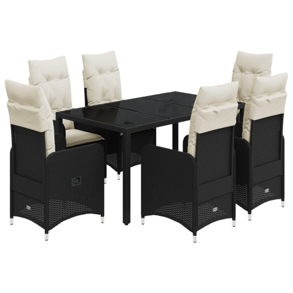 Set de mesa y sillas de jardín 7 pzas y cojines ratán PE negro M 2