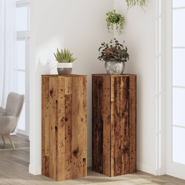 Soportes de plantas 2 uds madera roble envejecido 33x33x100 cm M 3