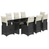 9 pcs conjunto de bistrô p/ jardim c/ almofadões vime PE preto 2