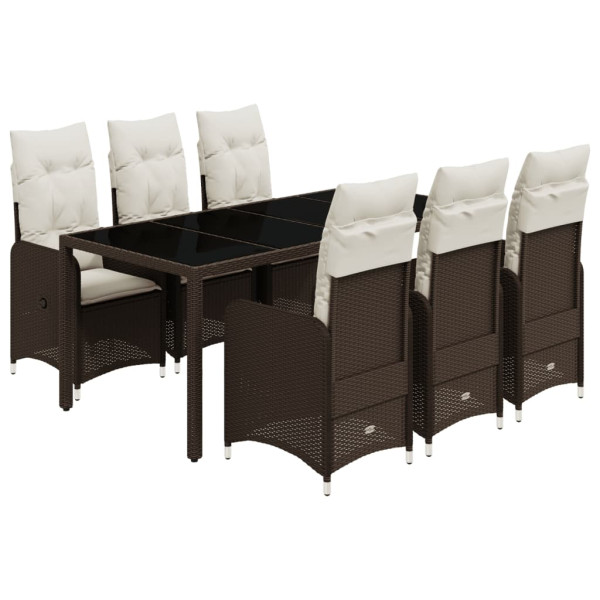 Set de mesa y sillas jardín 7 pzas con cojines ratán PE marrón M 2