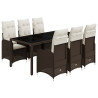 Set de mesa y sillas jardín 7 pzas con cojines ratán PE marrón 2