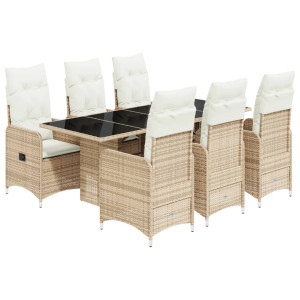 Set de mesa y sillas de jardín 7 pzas y cojines ratán PE beige H