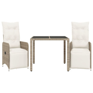 3 pcs conjunto bistrô de jardim c/ almofadões vime PE castanho H