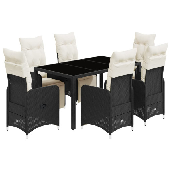 Set de mesa y sillas de jardín 7 pzas y cojines ratán PE negro M 2