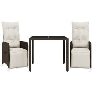 3 pcs conjunto bistrô de jardim c/ almofadões vime PE castanho H