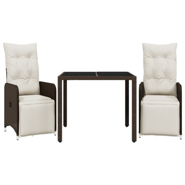 3 pcs conjunto bistrô de jardim c/ almofadões vime PE castanho M 2