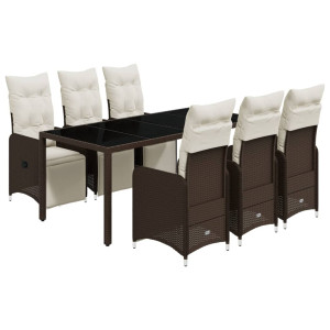 Set de mesa y sillas jardín 7 pzas con cojines ratán PE marrón H