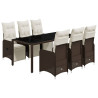 Set de mesa y sillas jardín 7 pzas con cojines ratán PE marrón 2
