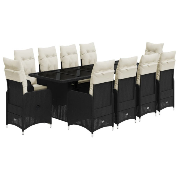 11 pcs conjunto de bistrô p/ jardim c/ almofadões vime PE preto M 2