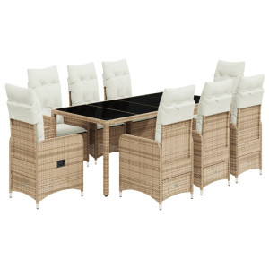 Set de mesa y sillas de jardín 5 pzas y cojines ratán PE beige H