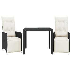 3 pcs conjunto bistrô de jardim c/ almofadões vime PE preto H