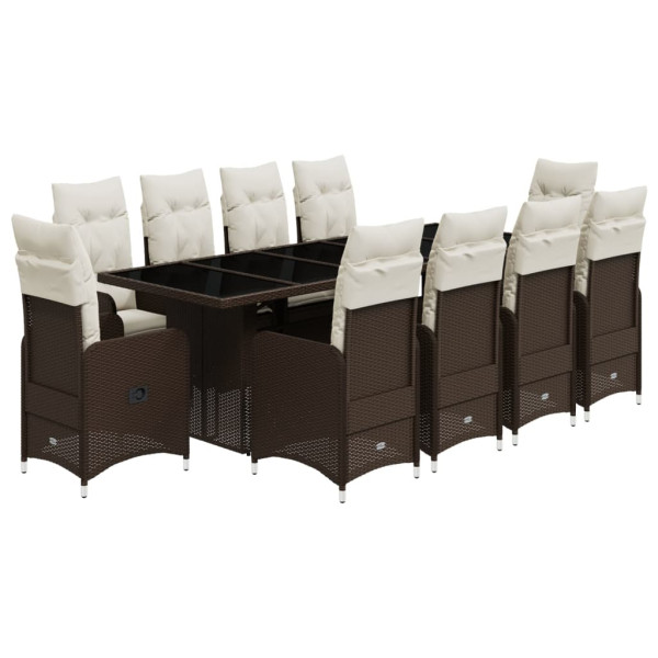 Set de mesa y sillas de jardín 11 pzs y cojines ratán PE marrón M 2