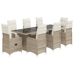 Set de mesa y sillas de jardín 5 pzas y cojines ratán PE beige H