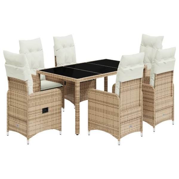 Set de mesa y sillas de jardín 7 pzas y cojines ratán PE beige M 2